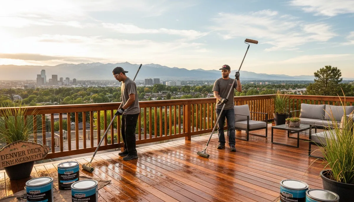 Professional deck staining in Denver, CO enhancing wood color and UV protection for outdoor decks