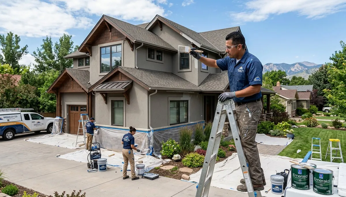 Professional house painters in Denver CO applying exterior paint to residential home façade