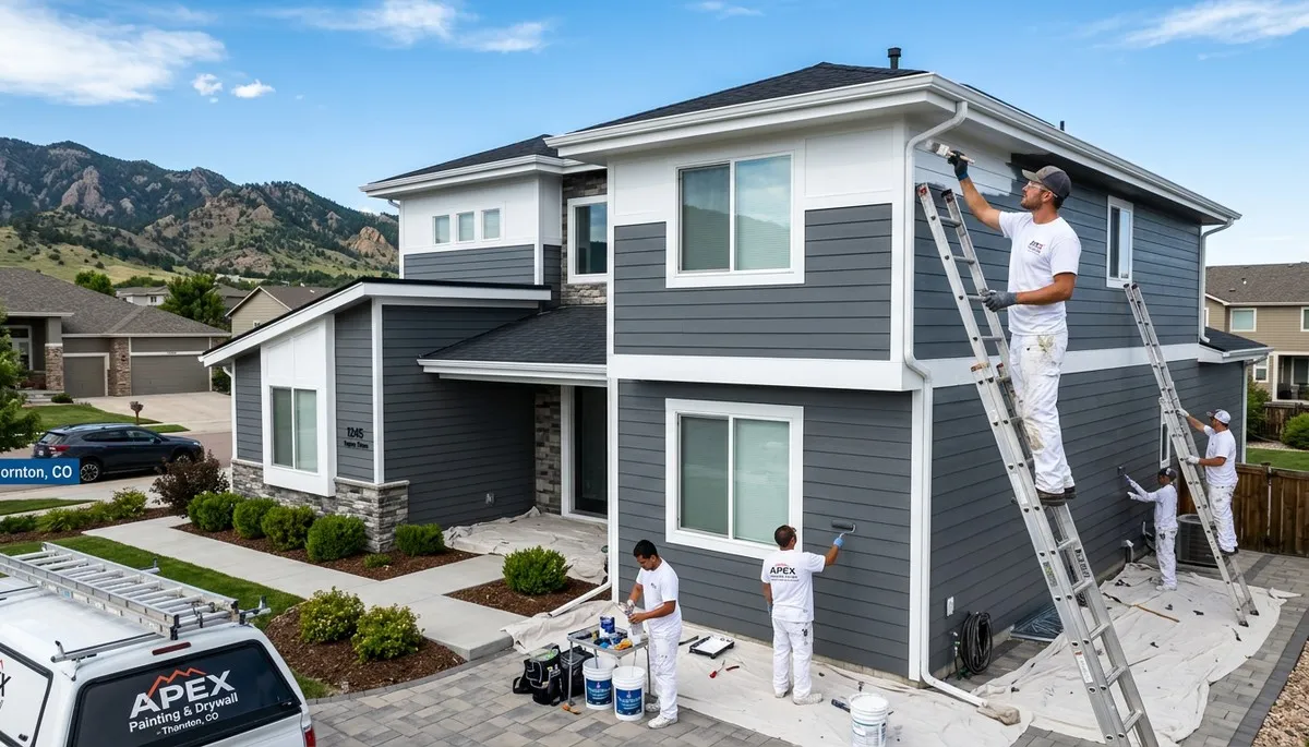 Professional house painting team improving curb appeal of a Denver CO home exterior
