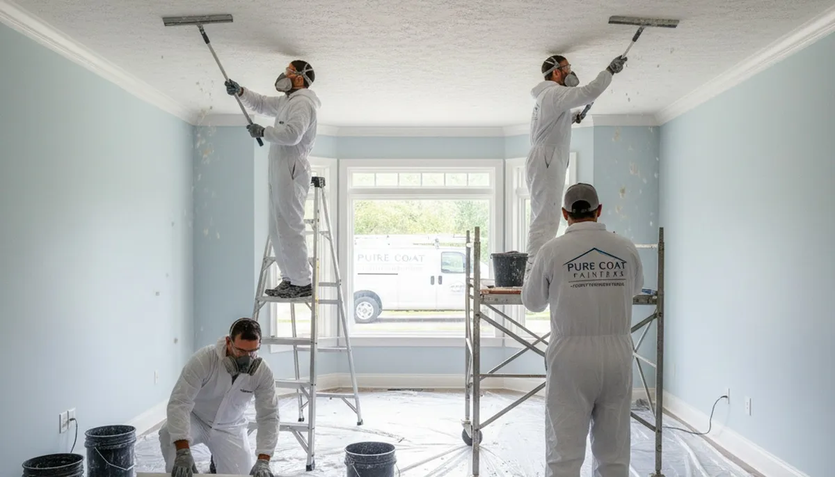 Professional popcorn ceiling removal in Denver, CO home interior by expert painters