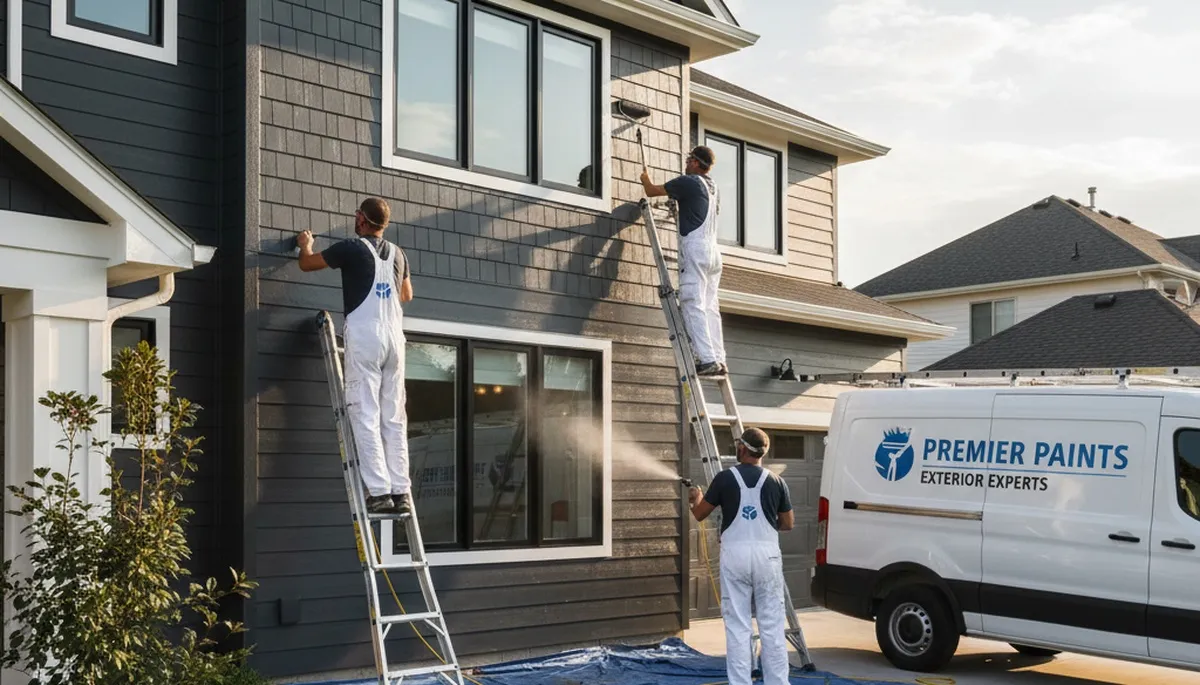 Professional siding painting on Denver CO home exterior by expert house painters