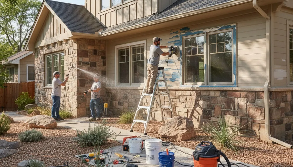 Professional surface preparation for exterior house painting in Denver, CO ensuring durable paint adhesion
